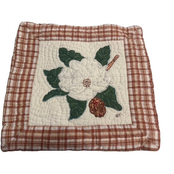 VTG Victorian Heart Patch Pillow Quilted Embroidered Magnolia  Cotton Cottage - Picture 1 of 10